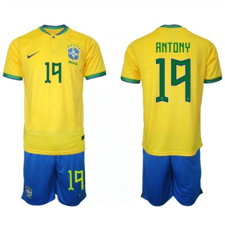 Brasilien Antony 19 Matchtröjor Barn Hemma Fotbollströja VM 2022 Brasilien Antony 19 Matchtröjor Barn Hemma Fotbollströja VM 2022